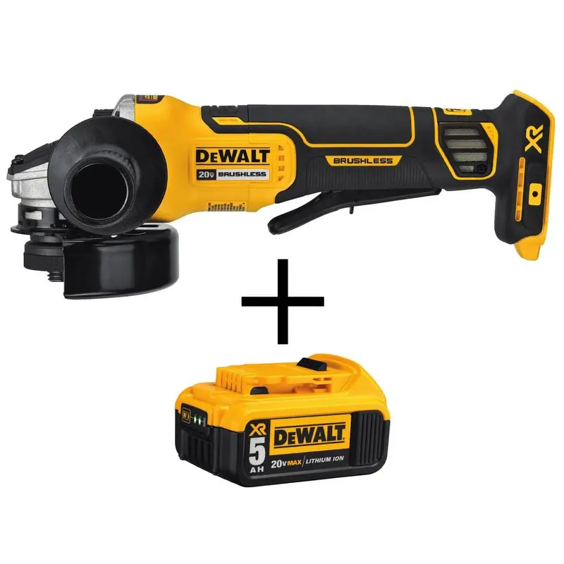 20-Volt MAX XR Li-Ion Cordless Brushless 4-1/2 in. Angle Grinder with Brake (Tool-Only) with 20-Volt Li-Ion Battery 5 Ah4.6008 / bundle