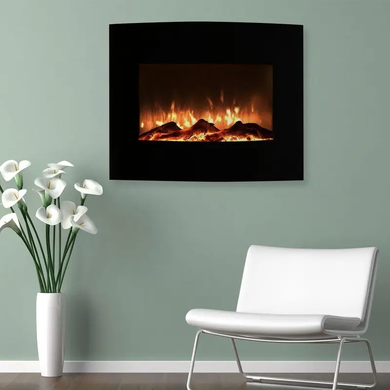 25 in. Mini Curved Electric Fireplace with Wall and Floor Mount in Black30.5 / each