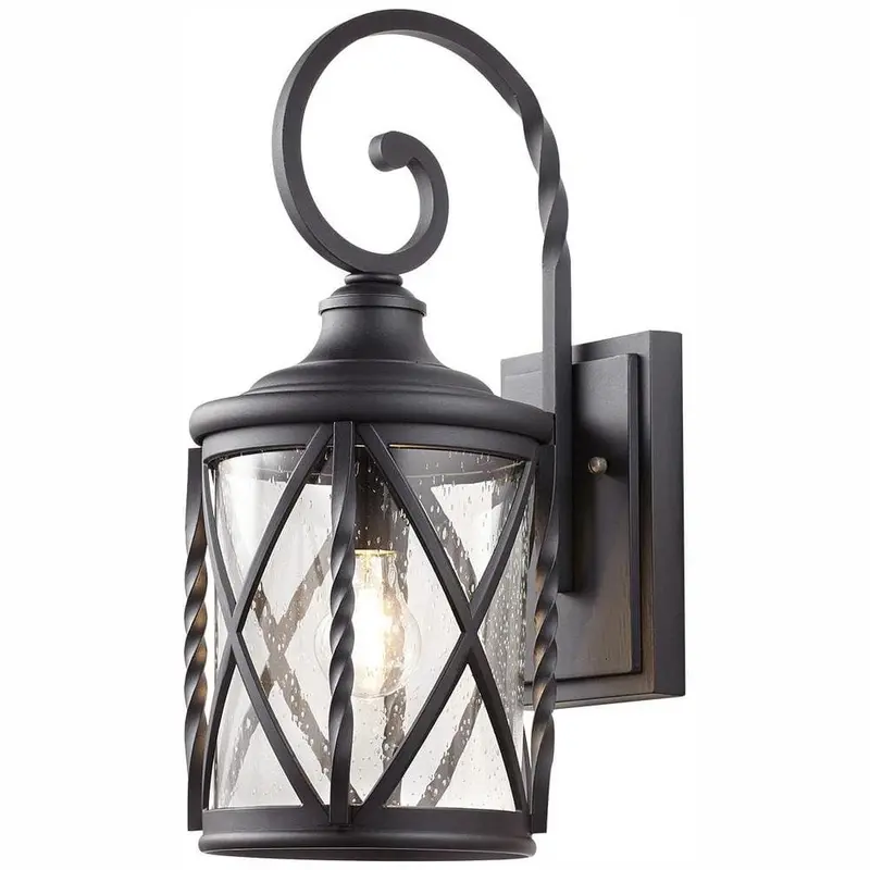 1-Light Black 18.75 in. Outdoor Wall Lantern Sconce with Seeded GlassBlack