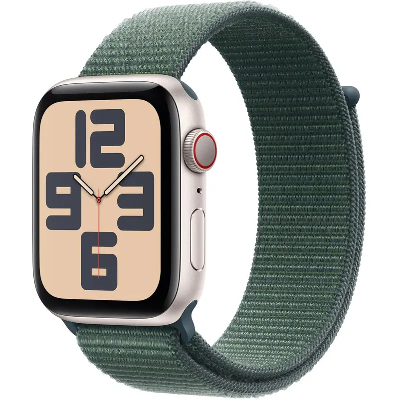 Apple Watch SE GPS 44mm Starlight Aluminum Case with Lake Green Sport Loop