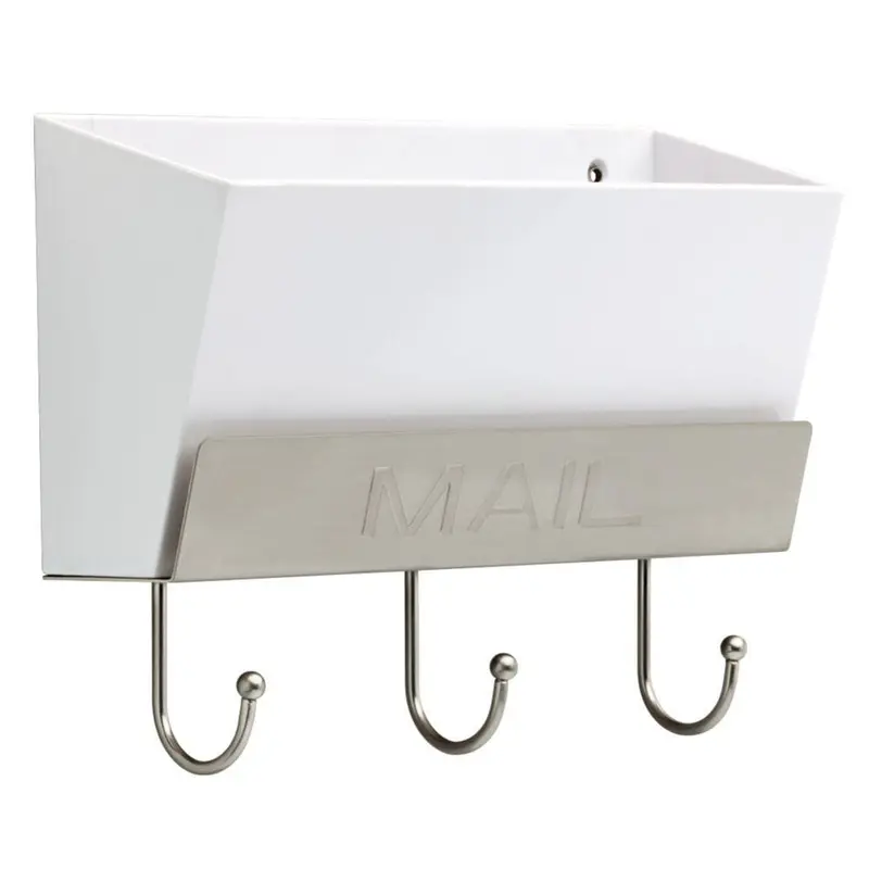 10 in. White and Satin Nickel Classic Mail Holder with Hooks1.1 / each