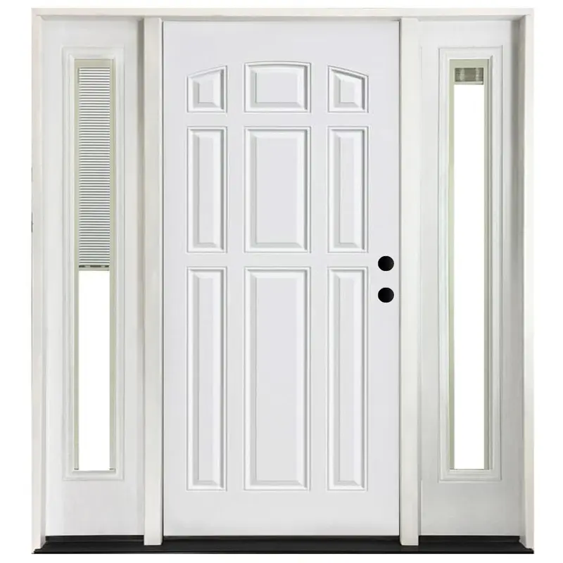 68 in. x 80 in. 9-Panel Primed White Left-Hand Steel Prehung Front Door with 14 in. Mini Blind Sidelites 4 in. WallWhite Primed / 72 x 80 / Right-Hand/Inswing