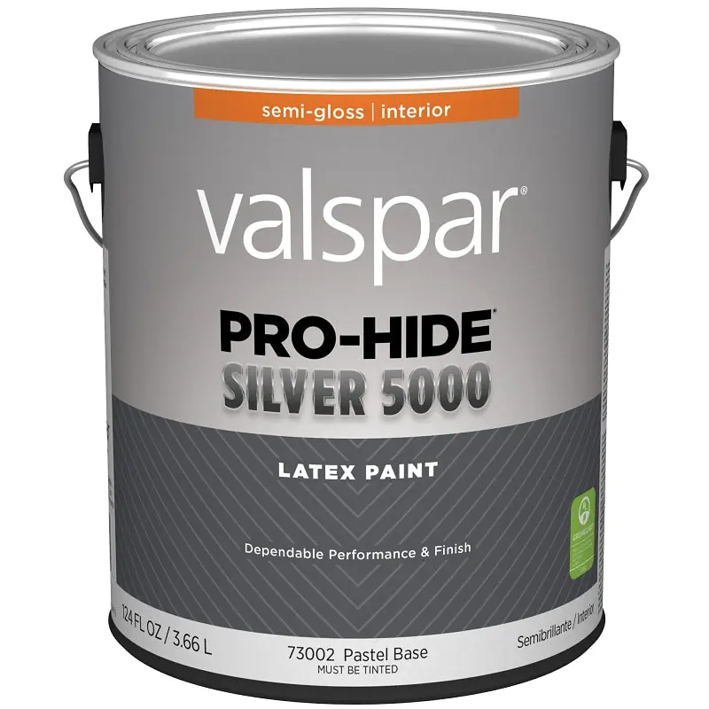 Valspar Pro-Hide Silver 5000 7300 028.0073002.007 Latex Paint, Water Base, Semi-Gloss, Pastel Base, 1 gal