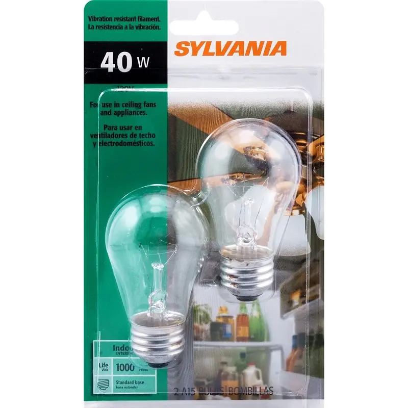 Sylvania 10036 Incandescent Bulb, 40 W, A15 Lamp, Medium E26 Lamp Base, 430 Lumens, 2850 K Color Temp