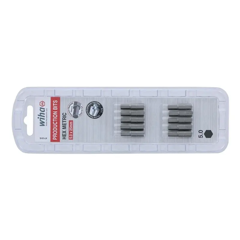 Wiha Hex Metric Insert Bit 5.0 x 25mm Pack of 10 Bits