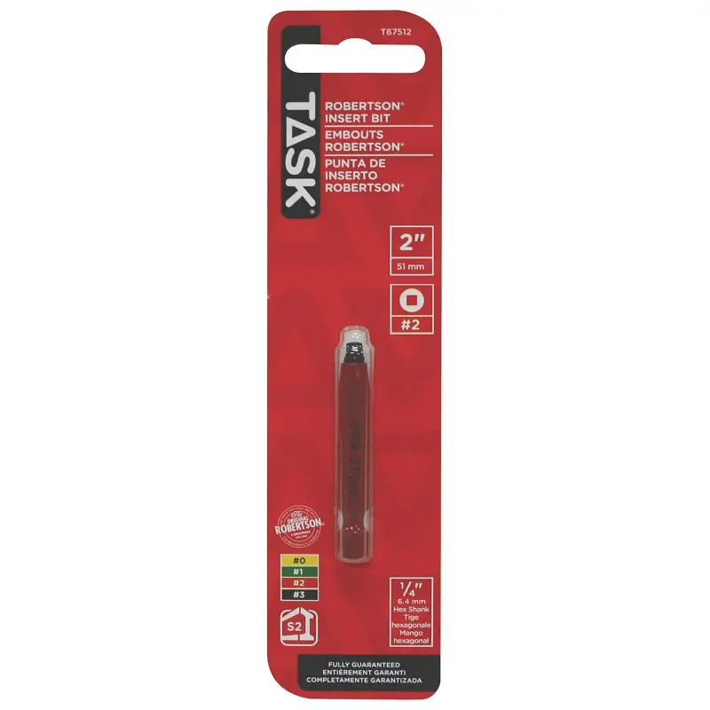 Task T67512 Screwdriver Bit, #2 Drive, 2 in L, Hardened Tool Steel