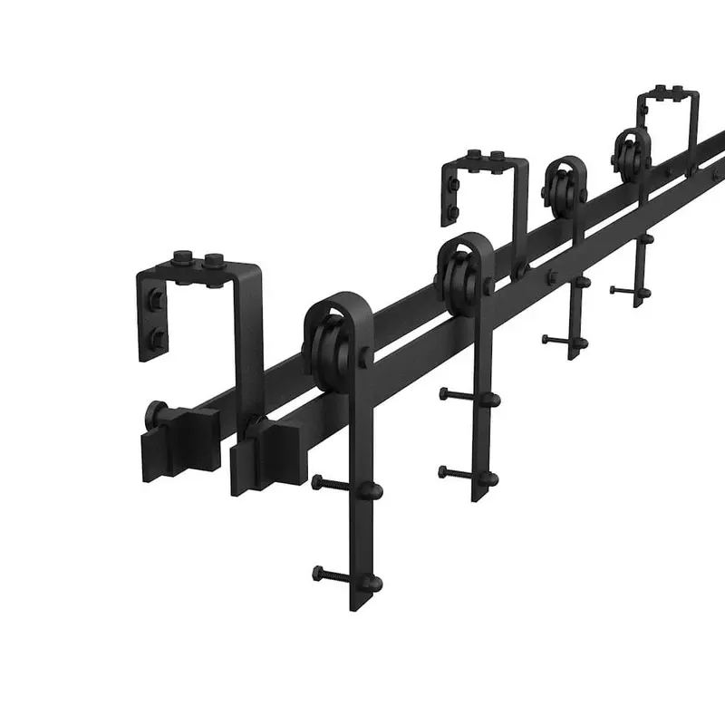 7.5 ft./90 in. Powder Coated Black Heavy-Duty Bypass Double Door Sliding Barn Door Hardware Classic Design Roller