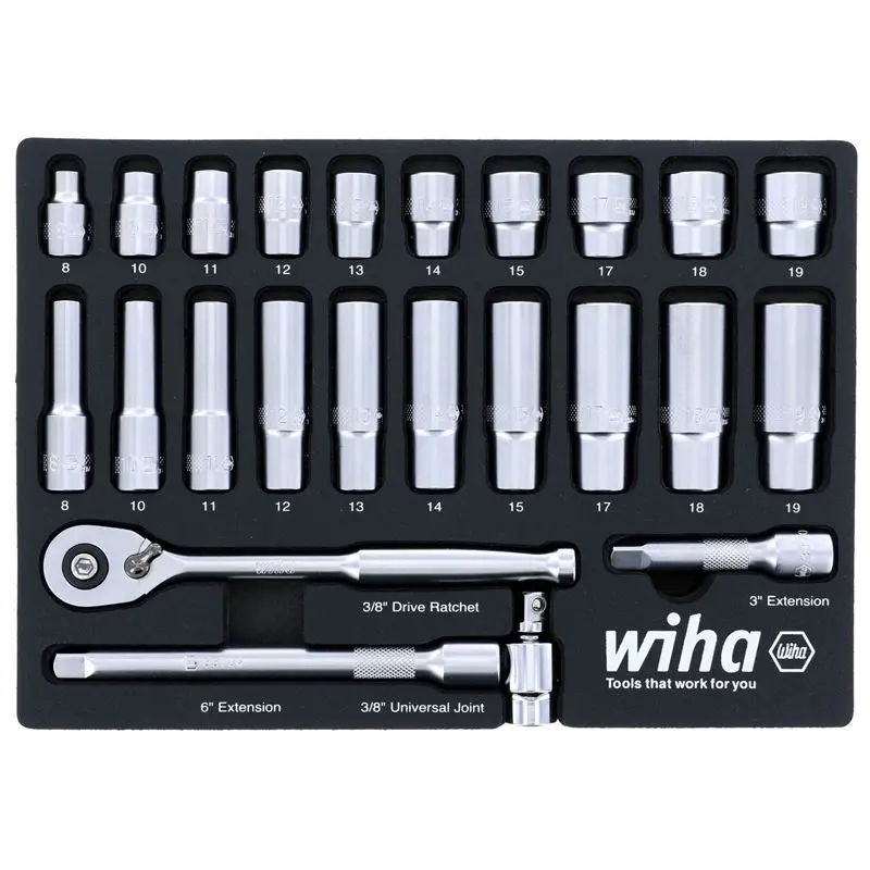 WIHA 33795 24 Piece 3/8 Drive Professional Socket Tray Set - Metric