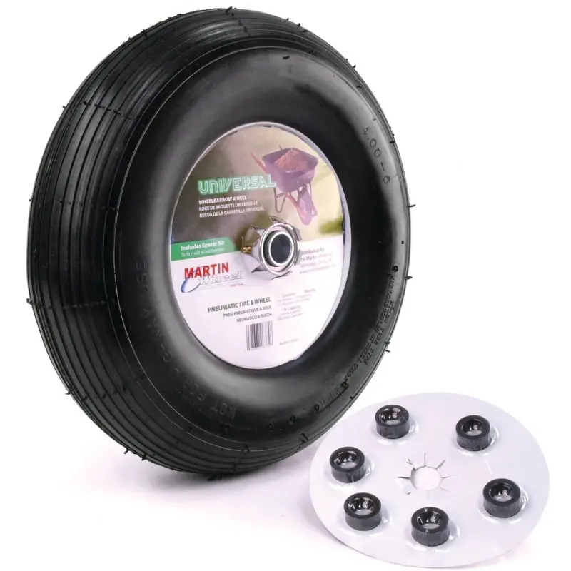 MARTIN WHEEL 406TTRIB32 Wheelbarrow Wheel with Universal Hub, 4 x 6 in Tire, 13 in Dia Tire, Ribbed Tread