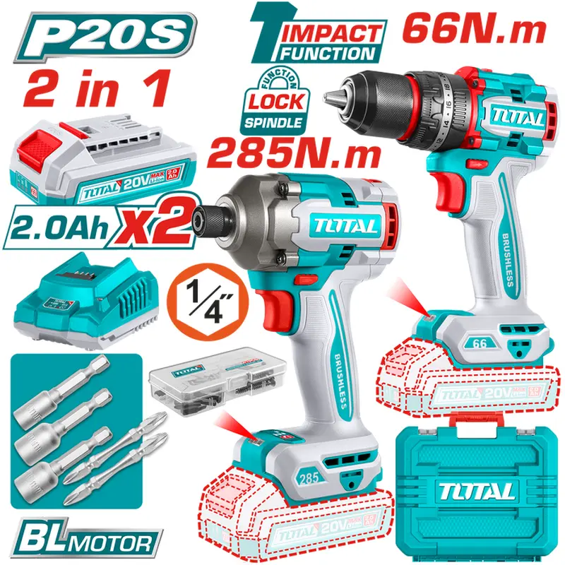 TOTAL 20V Brushless Cordless Drill Kit