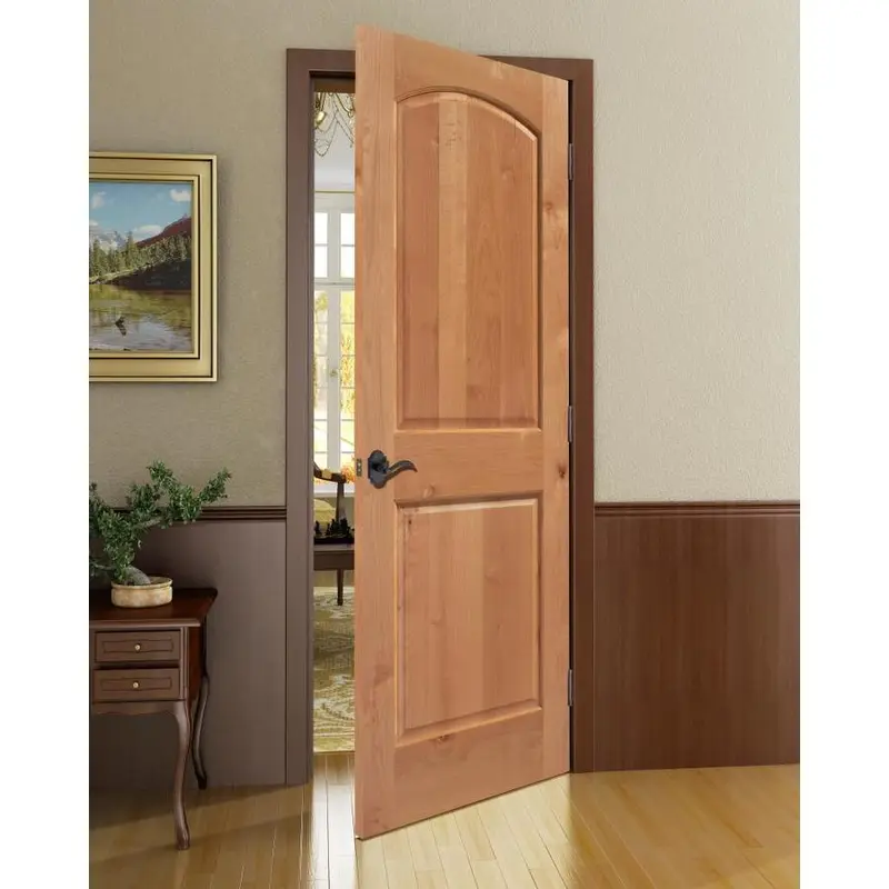 American Building Supply 28-in x 80-in Unfinished 2-Panel Arch Top Solid Core Unfinished Knotty Alder Wood Left Hand Inswing Single Prehung Interior Door