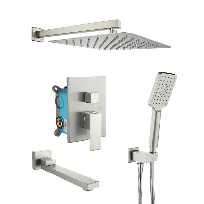 3-Spray with 2.5 GPM 10 in. 3 Functions Tub Wall Mount Dual Shower Heads in Spot in Brushed Nickle (Valve Included)12 / box