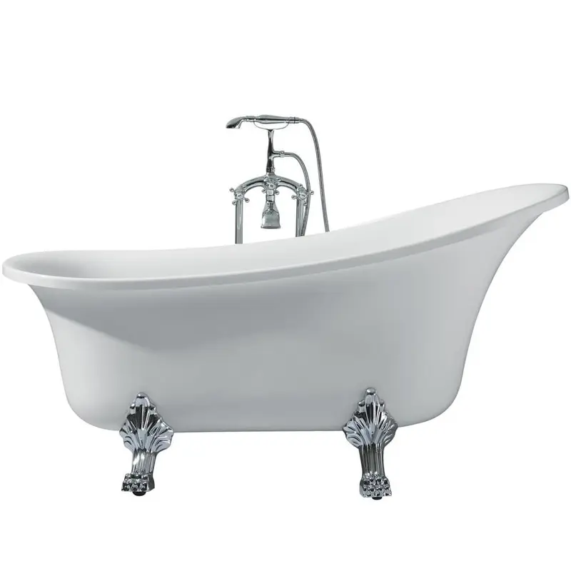 63 in. Acrylic Right Drain Oval Claw Foot Freestanding Bathtub in White