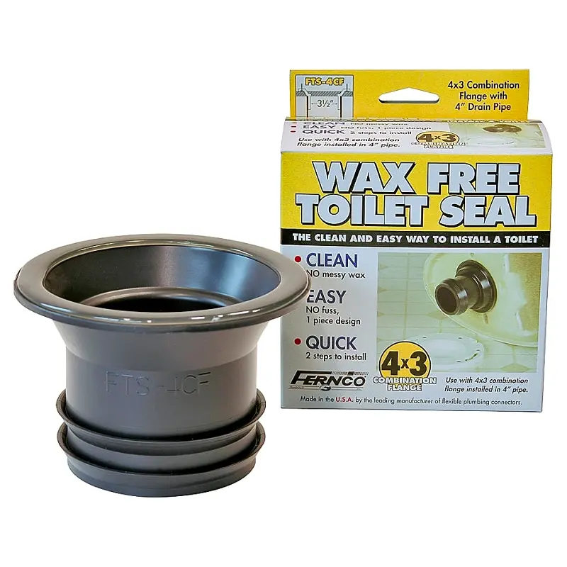 Fernco FTS-4CF Wax Free Toilet Seal, 3 in Dia, Elastomeric PVC, Black, For: 3-1/2 in Drain Pipes