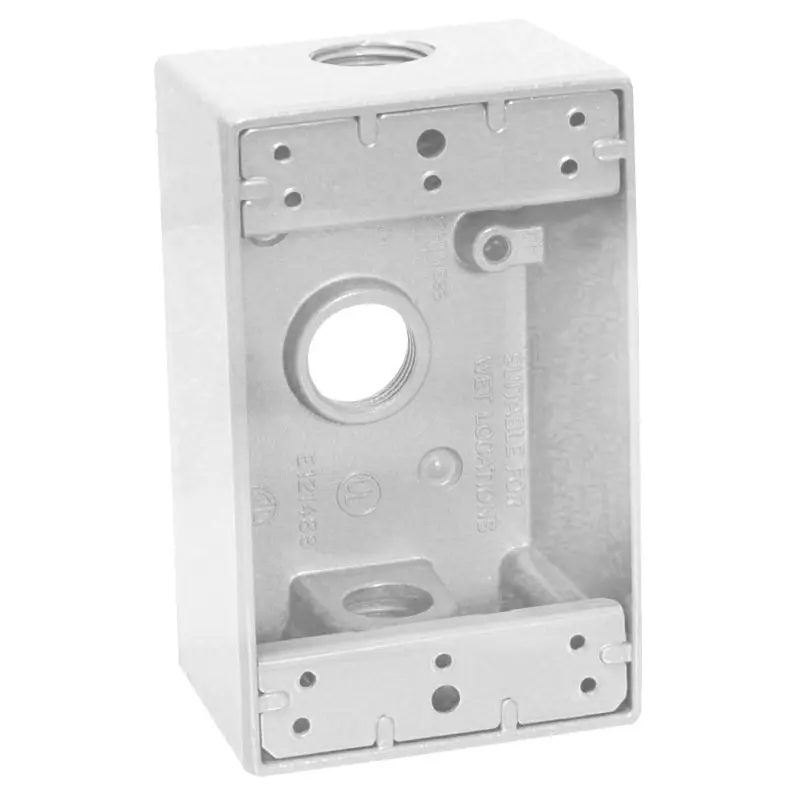 Teddico/Bwf 1753W-1 Outlet Box, 1-Gang, 3-Knockout, 3-3/4 in, Metal, White, Powder-Coated