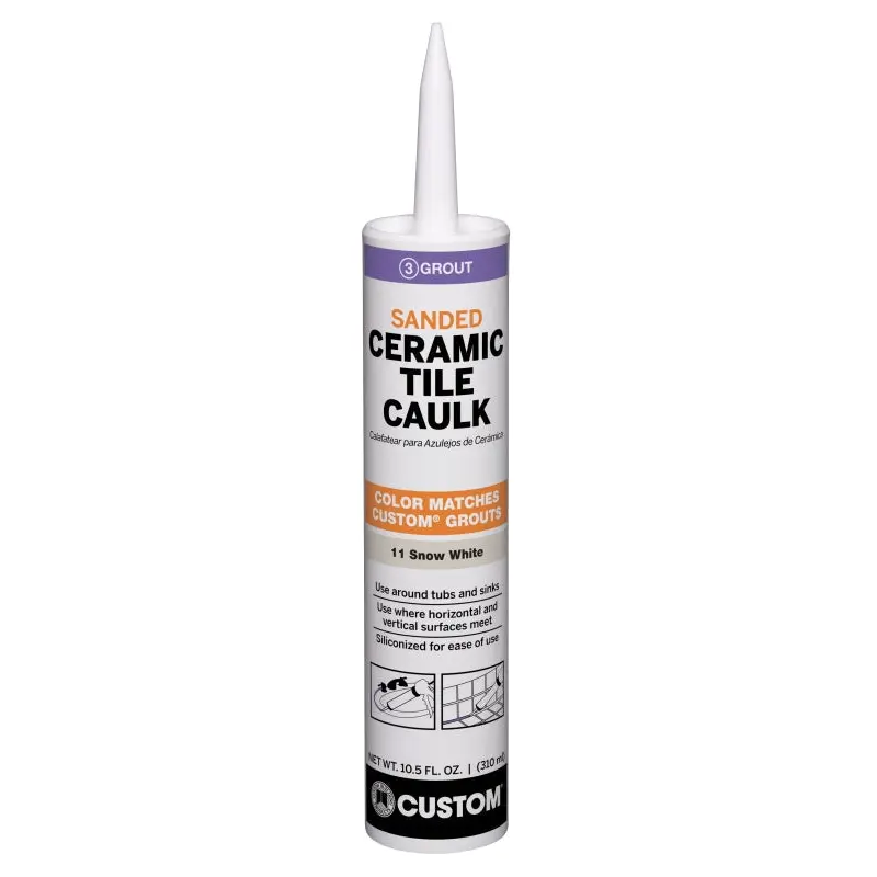 CUSTOM Polyblend PC1110S-6 Ceramic Tile Caulk, Snow White, 24 hr Curing, >50 deg F, 10.5 oz Cartridge