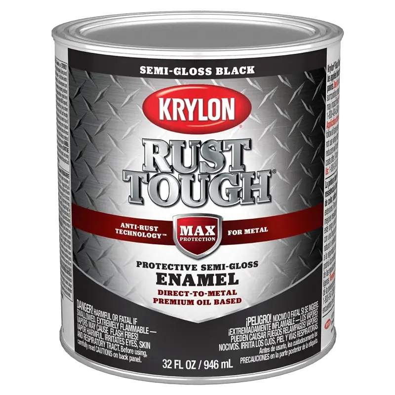 Krylon Rust Tough K09709008 Rust Preventative Paint, Semi-Gloss, Black, 1 qt, 400 sq-ft/gal Coverage Area
