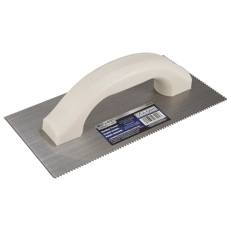 Vulcan Square Notched Trowel, 1/16 x 1/16 in and 1/16 x 1/32 in, High-Carbon Steel Blade, Plastic Handle, Ergonomic Handle