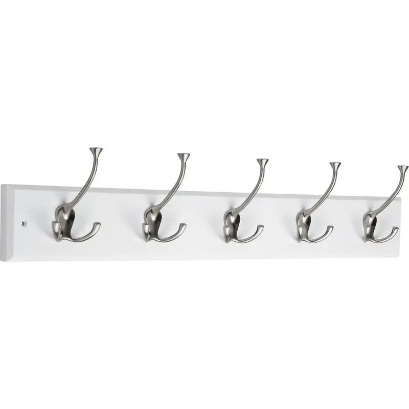 27 in. White and Satin Nickel Tri-Hook RackFlat White / Satin Nickel / 2 / 35