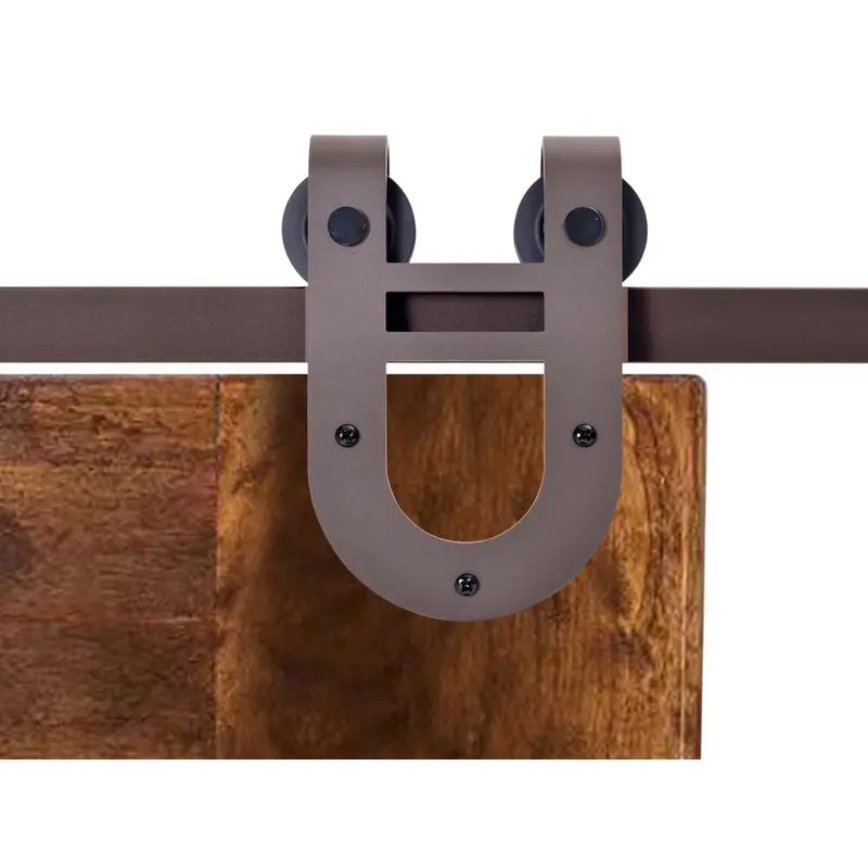 72 in. Antique Bronze Rustic Horseshoe Barn Style Sliding Door Track and Hardware SetMatte Black / 22