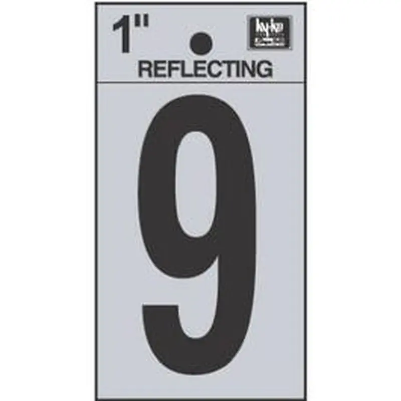 Address Numbers, "9", Reflective Black/Silver Vinyl, Adhesive, 1-In.