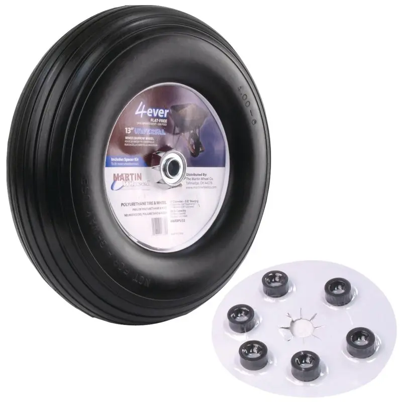 MARTIN WHEEL 406RBPU32 Wheelbarrow Wheel with Universal Hub, 4 x 6 in Tire, 13 in Dia Tire, Ribbed Tread