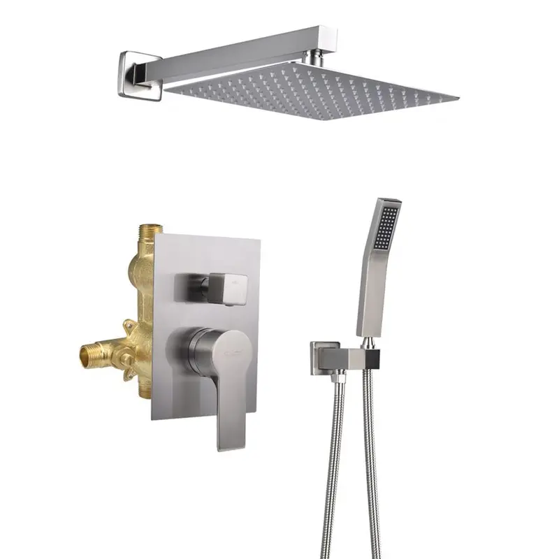 1-Spray Patterns with 2.66 GPM 10 in. Wall Mount Dual Shower Heads with Rough-In Valve Body and Trim in Brushed Nickel