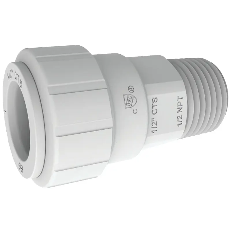 John Guest PSEI012024P Pipe Connector, 1/2 in, CTS x NPT, Polysulfide, 160 psi Pressure