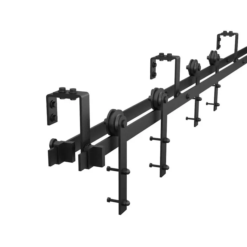 8 ft./96 in. Black Bypass Sliding Barn Hardware Track Kit for Double Wood Doors with Non-Routed Door Guide