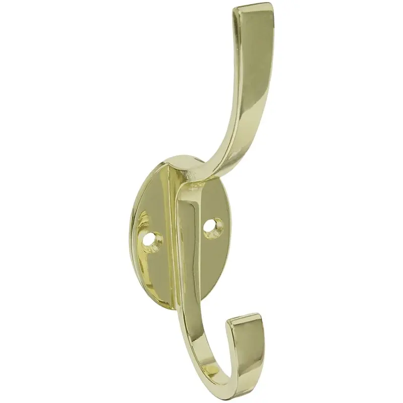 National Hardware V8009 N806-822 Coat and Hat Hook, 2-Hook, Zinc, Polished Brass, 1/PK