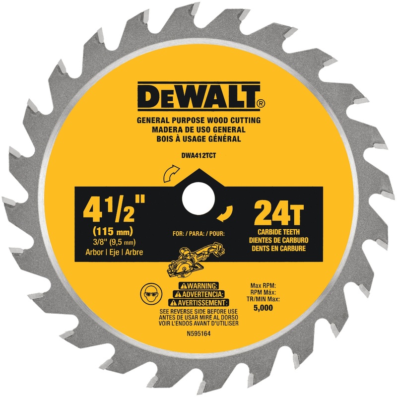 DeWALT DWA412TCT Saw Blade, 4-1/2 in Dia, 4-1/2 in W Cut, ATB, Precision Ground Teeth, 24-Teeth, 20 deg Hook