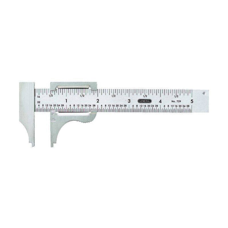 General 729 Slide Caliper, 0 to 4 in Measuring Range, 1/16 in Graduation, +/-0.001 in, 0.03 mm Accuracy